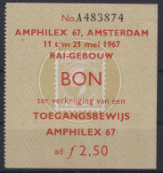 Niederlande Philatelie AMPHILEX Briefmarken Ausstellung Ticket Eintrittskarte - Storia Postale