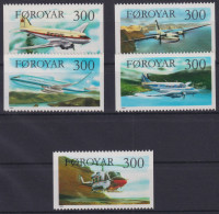 Briefmarken Dänemark Färöer 125-129 Flugzeuge Luxus Postfrisch MNH Kat 12,00 - Islas Faeroes