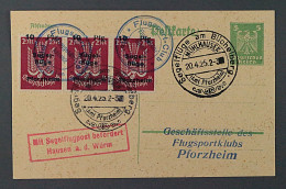 Flugmarke 13 E, Segelflüge Büchelberg 1924, Dreierstreifen Auf Brief, KW 210,- € - Emissions De Nécessité Zone Britannique