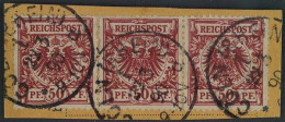 Deutsches Reich 50 A, Adler 50 Pfg. FEUERROT, DREIERSTREIFEN, Geprüft KW 300,- € - Oblitérés