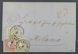 Lombardei 8 (2) + 10 II Brief Mit 3 So. Grün, Mehrfach-Mischfrankatur, KW 750,-€ - Lombardy-Venetia