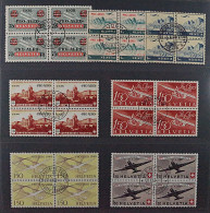 SCHWEIZ 1938/49 FLUGPOST, 7 Hochwertige Viererblocks Zentrum-Stempel, 1125,-€ - Used Stamps