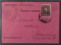 SERBIEN Porto 2 A, 1 D. Auf Roter Postkarte (Steuer-Mahnung!), SELTEN, KW 350,-€ - Besetzungen 1938-45