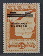 San Marino 284 K ** Faschismus 25 Cmi. Aufdruck KOPFSTEHEND, Postfrisch, 220 € - Ongebruikt