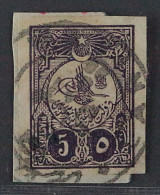 1908, Türkei 140 U, Tugra Großer Kreis 5 Pia. UNGEZÄHNT, Auf Briefstück, SELTEN - Oblitérés