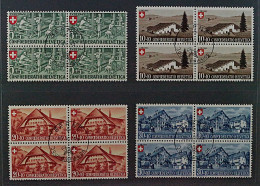 Schweiz 460-63 (SBK B26-29), Patria 1945 VIERERBLOCK Ersttags-Stpl KW 350,- SFr. - Used Stamps