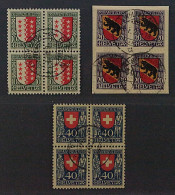 SCHWEIZ 172-74, Viererblock Juventute 1921 Kpl Meist ZentrumStempel,860,-SFr - Used Stamps