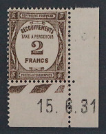 Frankreich PORTO 66 ** 2 Fr. Braun, Eckrand + DRUCKDATUM, Postfrisch, KW 675,-€ - 1859-1959 Mint/hinged