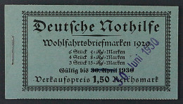 MARKENHEFTCHEN 28.2 ** Nothilfe 1929 Korrigiertes Datum, Postfrisch, KW 1100,- € - Booklets