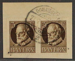 Dienstmarke  12,  Ludwig 3 Pf. E-Lochung, Paar, Briefstück, Geprüft KW 280,- € - Gebraucht