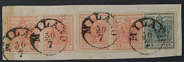 Lombardei  3 (4) + 5 Y Briefstück Mit 4 X 15 Cmi. Und 45 Cmi. Maschinenpapier - Lombardo-Veneto