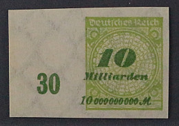 Dt. Reich  328 U ** 10 Mrd. UNGEZÄHNT, LUXUS-Randstück, Postfrisch, KW 150,- € - Nuevos