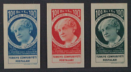 Türkei, 1935 Frauenkongreß 100 Kurus, 3 Ungezähnte Probedrucke, SEHR SELTEN - Ongebruikt