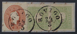 Lombardei  8 II, Paar 3 So. Grün + 10 So. Auf Briefstück ROVIGO, KW 350,- € - Lombardo-Venetien