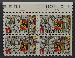 1940, SCHWEIZ 398 V (SBK 253.Pf.), SPINNE AUF HAMMER Gest. Viererblock, 180,-€ - Gebraucht