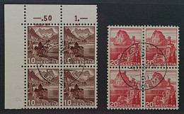 SCHWEIZ SBK 215+242 Z Gummi Geriffelt, Viererblocks Zentrische Stempel, 380,-SFr - Used Stamps