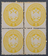Lombardei  14 **  Wappen 2 Soldi POSTFRISCHER VIERERBLOCK, Geprüft KW 1100,- € - Lombardo-Venetien
