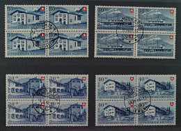 SCHWEIZ VIERERBLOCKS Pro Patria Ex 1946/49, SBK B33-45 ZentrumStempel, 340,-SFr - Used Stamps