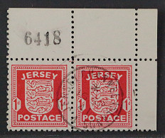 Jersey  2 Z, 1 P. Kreidepapier, Eckrand- Paar Mit Bogen-Nr. Geprüft KW 240,- € - Occupation 1938-45