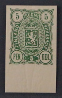 Finnland  28 U **  1889, Wappen 5 P. UNGEZÄHNT, Postfrisch, SELTEN, KW 180,- € - Nuovi