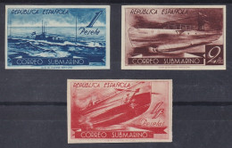 1938, SPANIEN   721-23 U ** U-Bootpost 1-4 Ptas. UNGEZÄHNT, Selten, Postfrisch, - Nuevos