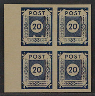 1945, SBZ 54 I ** 20 Pfg. Seltener PLATTENFEHLER, Viererblock Postfrisch, 250,-€ - Postfris