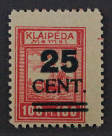 1923, MEMEL 235 II ** Grüner Aufdruck 25 C. Type II, Postfrisch, Geprüft 6000,-€ - Memelland 1923