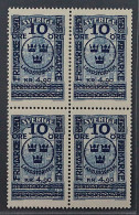 1916, SCHWEDEN 96 ** Landsturm 4,90 Kr. Postfrischer VIERERBLOCK, Selten, 960,-€ - Unused Stamps