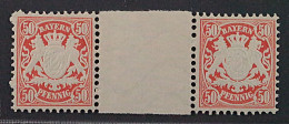 Bayern 42 ZW ** Wappen 50 Pfg. Rot, ZWISCHENSTEGPAAR, Geprüft, SELTEN,  700,- € - Postfris