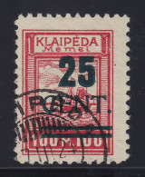 1923, MEMEL 235 I, Grüner Aufdruck 25 C., Sauber Gestempelt, Fotoattest 1500,-€ - Memel (Klaipeda) 1923