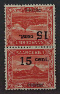 1921, SAAR 73 A Kdr IV,Aufdruck 15 C. KEHRDRUCK Senkrecht, Originalgummi, 120,-€ - Ungebraucht