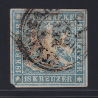 1857, WÜRTTEMBERG 10, 18 Kr. Blau Mit Seidenfaden, Sauber Gestempelt, 1600,-€ - Afgestempeld