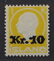 1924, ISLAND 111 ** Aufdruck Frederik 10 Kr. Gelb, Postfrisch, Geprüft 800,-€ - Unused Stamps