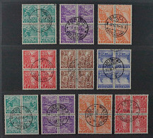 1934, SCHWEIZ SBK 194-200 +K28-31, Kpl. Viererblocks Zentrum-Stempel, 600,-SFr. - Used Stamps
