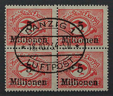 1923, DANZIG 180 F I, FEHLAUFDRUCK 5 Mio. Auf 10000 VIERERBLOCK, Selten, 200,-€ - Usados