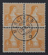 1907, SCHWEIZ 99, SBK 105 Im Viererblock, Zentrisch Gestempelt, KW 400,-SFr - Used Stamps
