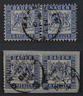 BADEN 19 A, Zwei 6 Kr.-PAARE, Interessante Farbtöne, Kabinetterhaltung, 200,-€++ - Afgestempeld