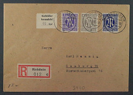 1945, Lokalausgabe MINDELHEIM 1 I, Satzfehler: Gotisches E, R-Brief, 500,-€ - Cartas & Documentos