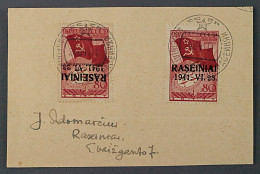RASEINIAI 8+8 K, 80 K. Aufdruck KOPFSTEHEND, Briefstück Mit Fotoattest, 4600,-€ - Ocupación 1938 – 45