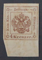 1858, ZEITUNGSSTEMPELMARKE 4 ** 4 Kr. Braun, Postfrisch, Geprüft, SELTEN 1000,-€ - Giornali