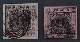1851, BADEN 4 A + B, 9 Kr. Schwarz/altrosa + Lilarosa, Beide Farben Kpl. 235,-€ - Usados
