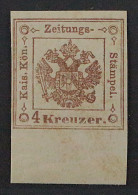 1858, ZEITUNGSSTEMPELMARKE 4 ** 4 Kr. Braun, Postfrisch, Geprüft, SELTEN 1000,-€ - Dagbladen
