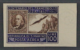San Marino 396 U ** Flugpost 100 L. Höchstwert UNGEZÄHNT, Postfrisch, 400 € - Unused Stamps