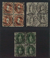 1907, SCHWEIZ 90-92 D (SBK 96-98 A) VIERERBLOCKS, Sauber Gestempelt, 1200,-SFr. - Oblitérés