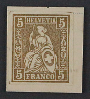 Schweiz  22 P, Sitzende Helvetia 5 Rp. PROBEDRUCK In GOLD Auf Karton, SELTEN - Unused Stamps