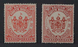 Nordborneo  35 ** 1888, 50 C. PROBEDRUCKE Rot + Braunorange, Postfrisch, SELTEN - Noord Borneo (...-1963)