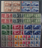 SCHWEIZ 1931/50, 15 Versch. Hochwertige VIERERBLOCKS, Zentrum-Stempel, 473,-SFr - Oblitérés