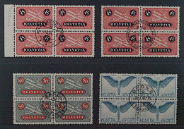 SCHWEIZ SBK F8-10z Flugpost VIERERBLOCKS Jeweils Zentrisch Gestempelt, 1135,-SFr - Used Stamps