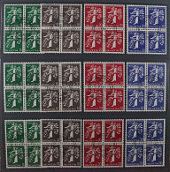 1939, SCHWEIZ  Viererblock (SBK 228-39) 12 Werte Kpl Zentrum-Stempel, 520,-€ - Gebraucht