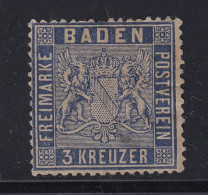 BADEN  10 C,  3 Kr. Veilchenblau, Seltene Farbe, Originalgummi, Geprüft 550,-€ - Mint